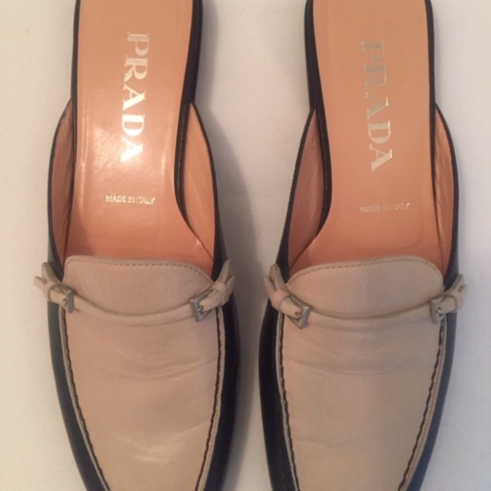 Authentic Prada Flat Mule - (Black and Creme)
